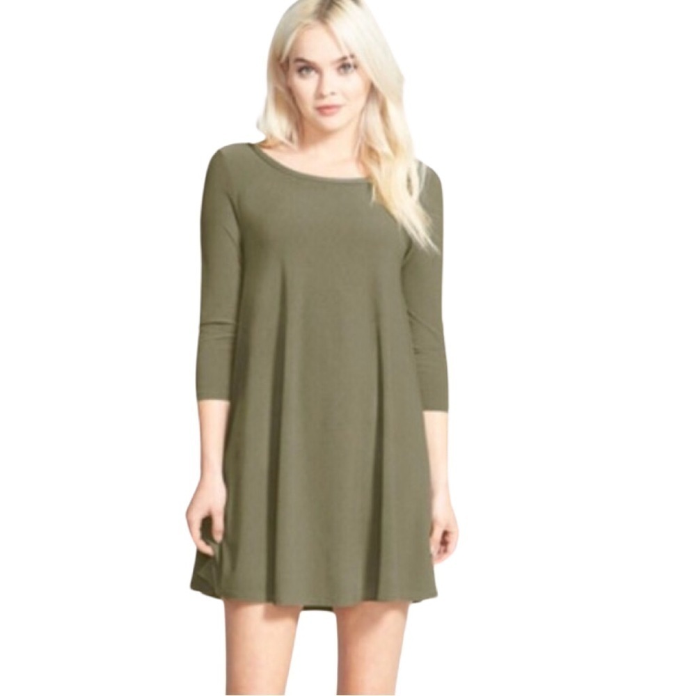 LEITH Olive Green Crepe Trapeze Dress Women’s Size Small